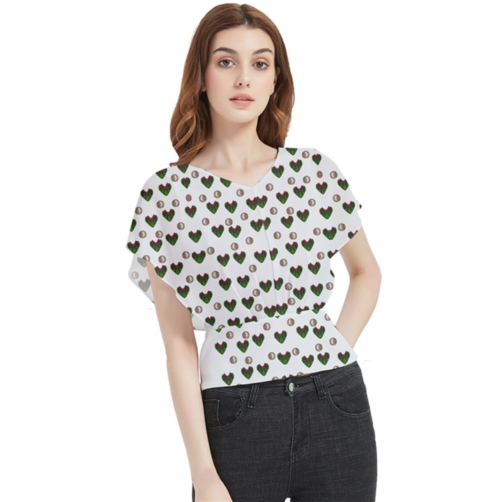 Hearts And Pearls For Love And Plants For Peace Butterfly Chiffon Blouse