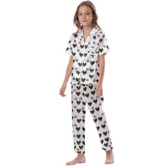 Hearts And Pearls For Love And Plants For Peace Kids  Satin Short Sleeve Pajamas Set by pepitasart