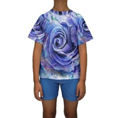 Watercolor-rose-flower-romantic Kids  Short Sleeve Swimwear