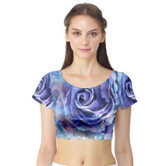 Watercolor-rose-flower-romantic Short Sleeve Crop Top