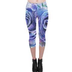 Watercolor-rose-flower-romantic Capri Leggings 