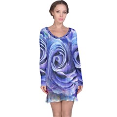 Watercolor-rose-flower-romantic Long Sleeve Nightdress