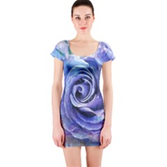 Watercolor-rose-flower-romantic Short Sleeve Bodycon Dress