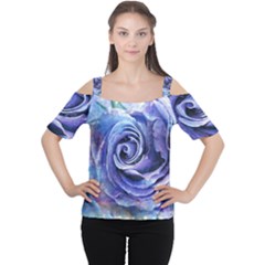 Watercolor-rose-flower-romantic Cutout Shoulder Tee