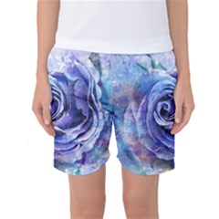 Watercolor-rose-flower-romantic Women s Basketball Shorts