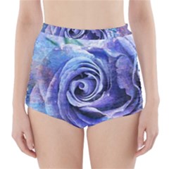 Watercolor-rose-flower-romantic High-Waisted Bikini Bottoms