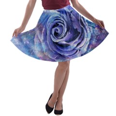 Watercolor-rose-flower-romantic A-line Skater Skirt