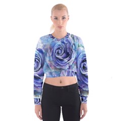 Watercolor-rose-flower-romantic Cropped Sweatshirt by Sapixe