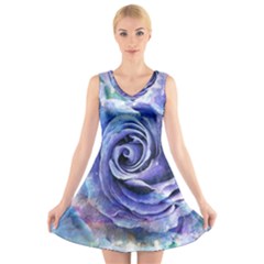 Watercolor-rose-flower-romantic V-Neck Sleeveless Dress