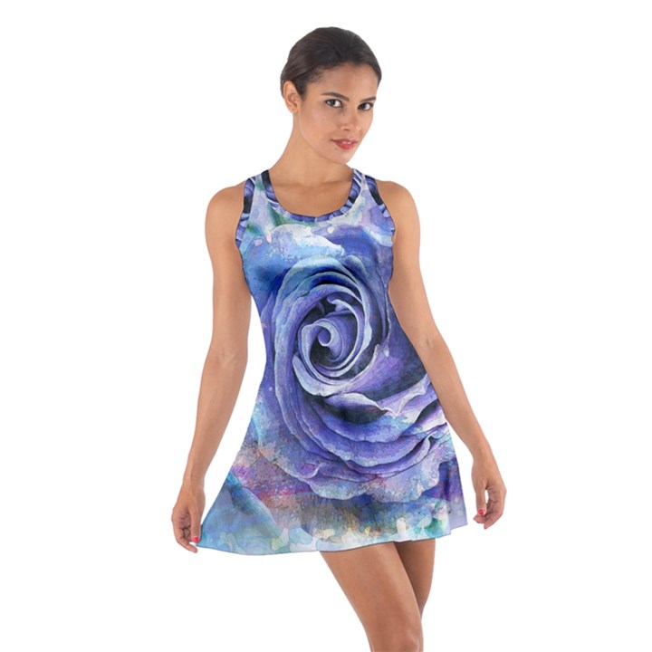 Watercolor-rose-flower-romantic Cotton Racerback Dress