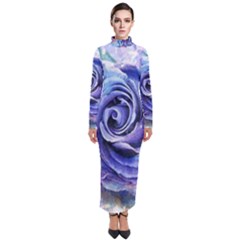 Watercolor-rose-flower-romantic Turtleneck Maxi Dress