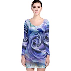 Watercolor-rose-flower-romantic Long Sleeve Velvet Bodycon Dress