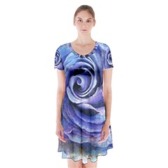 Watercolor-rose-flower-romantic Short Sleeve V-neck Flare Dress