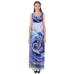 Watercolor-rose-flower-romantic Empire Waist Maxi Dress