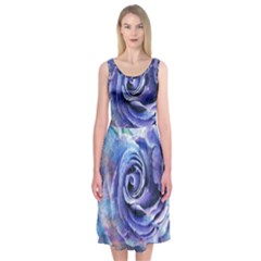 Watercolor-rose-flower-romantic Midi Sleeveless Dress