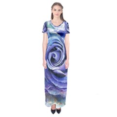 Watercolor-rose-flower-romantic Short Sleeve Maxi Dress by Sapixe