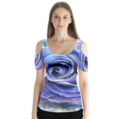 Watercolor-rose-flower-romantic Butterfly Sleeve Cutout Tee 