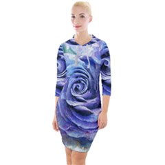 Watercolor-rose-flower-romantic Quarter Sleeve Hood Bodycon Dress