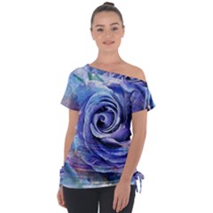 Watercolor-rose-flower-romantic Off Shoulder Tie-Up Tee