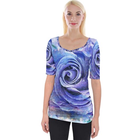 Watercolor-rose-flower-romantic Wide Neckline Tee by Sapixe