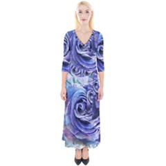 Watercolor-rose-flower-romantic Quarter Sleeve Wrap Maxi Dress by Sapixe