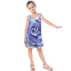 Watercolor-rose-flower-romantic Kids  Sleeveless Dress by Sapixe