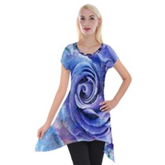 Watercolor-rose-flower-romantic Short Sleeve Side Drop Tunic