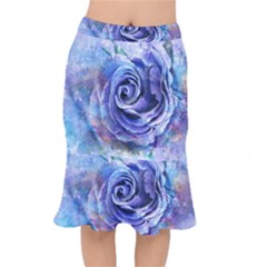 Watercolor-rose-flower-romantic Short Mermaid Skirt by Sapixe