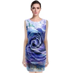 Watercolor-rose-flower-romantic Sleeveless Velvet Midi Dress