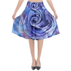 Watercolor-rose-flower-romantic Flared Midi Skirt by Sapixe