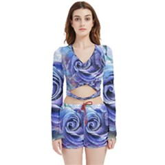 Watercolor-rose-flower-romantic Velvet Wrap Crop Top And Shorts Set by Sapixe