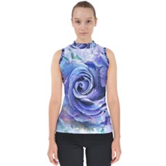 Watercolor-rose-flower-romantic Mock Neck Shell Top by Sapixe