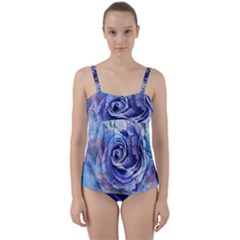 Watercolor-rose-flower-romantic Twist Front Tankini Set