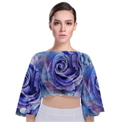 Watercolor-rose-flower-romantic Tie Back Butterfly Sleeve Chiffon Top