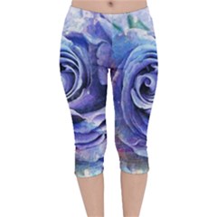 Watercolor-rose-flower-romantic Velvet Capri Leggings  by Sapixe