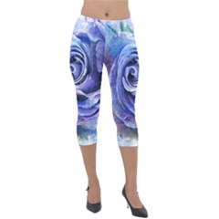 Watercolor-rose-flower-romantic Lightweight Velour Capri Leggings 