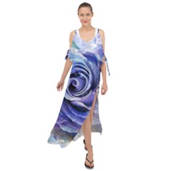 Watercolor-rose-flower-romantic Maxi Chiffon Cover Up Dress