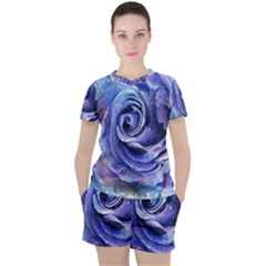 Watercolor-rose-flower-romantic Women s Tee and Shorts Set