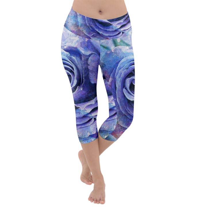 Watercolor-rose-flower-romantic Lightweight Velour Capri Yoga Leggings