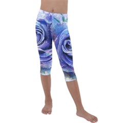 Watercolor-rose-flower-romantic Kids  Lightweight Velour Capri Leggings 