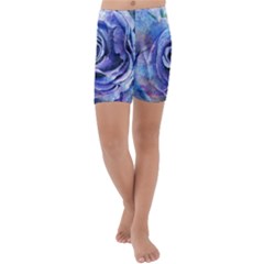 Watercolor-rose-flower-romantic Kids  Lightweight Velour Capri Yoga Leggings