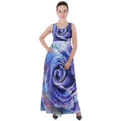 Watercolor-rose-flower-romantic Empire Waist Velour Maxi Dress