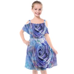 Watercolor-rose-flower-romantic Kids  Cut Out Shoulders Chiffon Dress