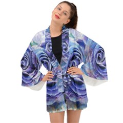 Watercolor-rose-flower-romantic Long Sleeve Kimono