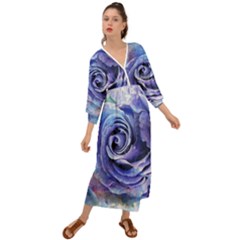 Watercolor-rose-flower-romantic Grecian Style  Maxi Dress