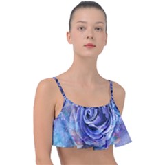 Watercolor-rose-flower-romantic Frill Bikini Top