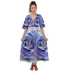 Watercolor-rose-flower-romantic Kimono Sleeve Boho Dress