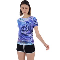 Watercolor-rose-flower-romantic Back Circle Cutout Sports Tee by Sapixe