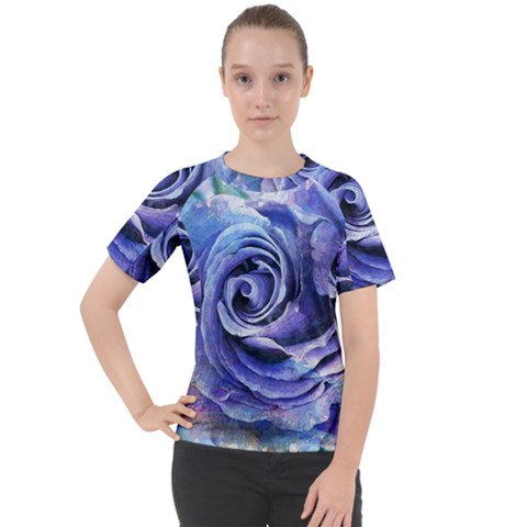 Watercolor-rose-flower-romantic Women s Sport Raglan Tee by Sapixe