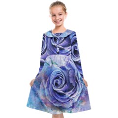 Watercolor-rose-flower-romantic Kids  Midi Sailor Dress